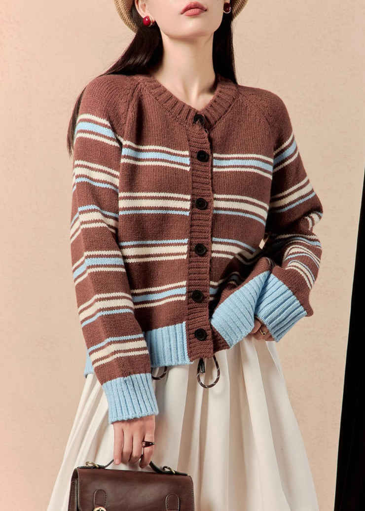 New Coffee Striped Button Knit Coats Winter