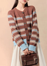 New Coffee Striped Button Knit Coats Winter