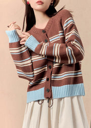 New Coffee Striped Button Knit Coats Winter