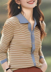 New Coffee Striped Button Knit Sweater Spring