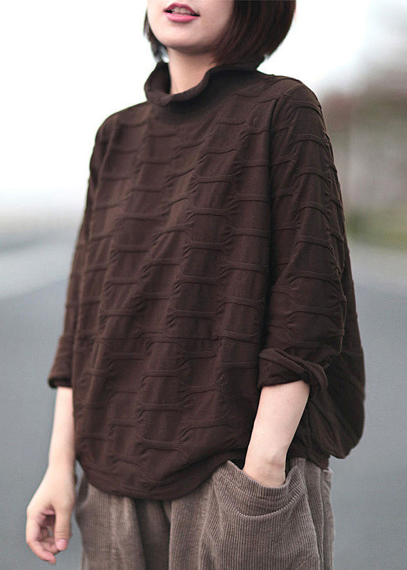 New Coffee Turtleneck Patchwork Warm Fleece Shirt Tops Fall