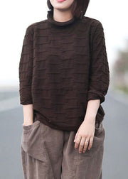 New Coffee Turtleneck Patchwork Warm Fleece Shirt Tops Fall