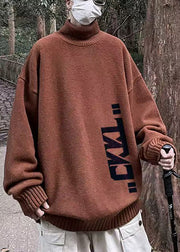 New Coffee Turtleneck Print Knit Men Sweaters Winter