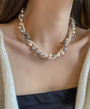 New Colorblock Alloy Zircon Double Layer Pearl Gratuated Bead Necklace