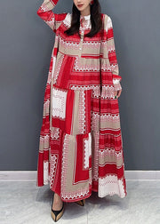 New Colorblock Button Print Patchwork Cotton Long Dresses Spring