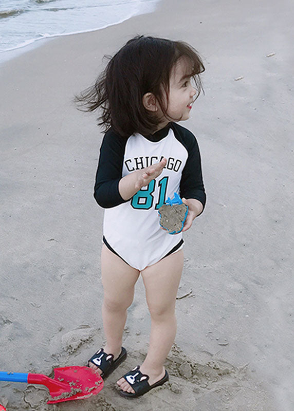 New Colorblock Graphic Kids One Piece Swimsuit Long Sleeve