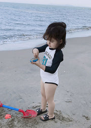 New Colorblock Graphic Kids One Piece Swimsuit Long Sleeve