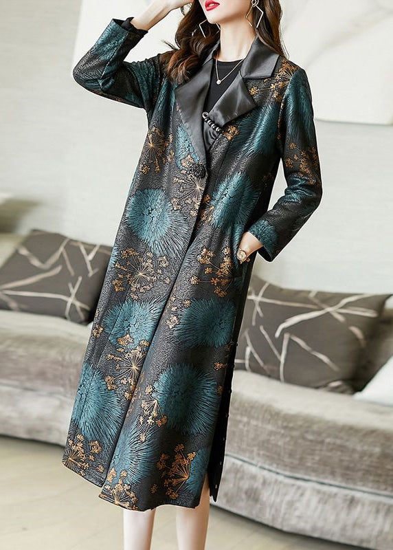 New Colorblock Print Side Pockets Open Cotton Long Trench Coats Fall