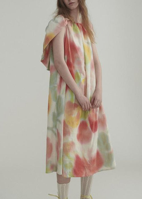 New Colorblock Ruffled Print Linen Dress Summer