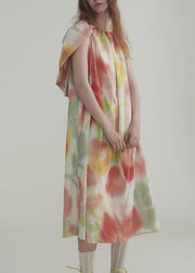 New Colorblock Ruffled Print Linen Dress Summer