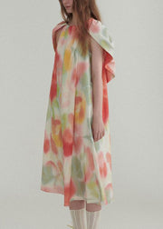 New Colorblock Ruffled Print Linen Dress Summer