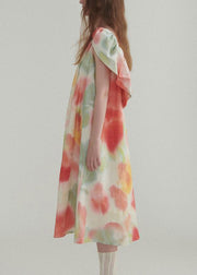 New Colorblock Ruffled Print Linen Dress Summer