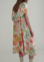 New Colorblock Ruffled Print Linen Dress Summer