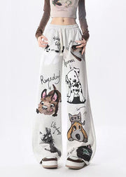 New Cute Dog Print Warm Fleece High Waist Sports Wide Leg Pants Spring