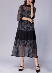 New Dark Brown Print Patchwork Chiffon Two Piece Set Spring