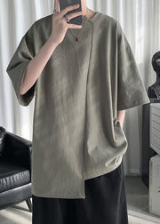 New Dark Green Asymmetrical Patchwork Cotton Oversized T Shirt Men Summer