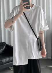 New Dark Green Asymmetrical Patchwork Cotton Oversized T Shirt Men Summer