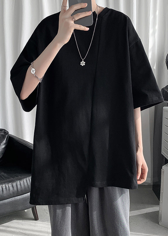 New Dark Green Asymmetrical Patchwork Cotton Oversized T Shirt Men Summer