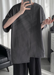 New Dark Green Asymmetrical Patchwork Cotton Oversized T Shirt Men Summer