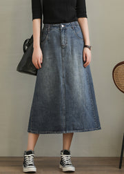 New Denim Blue Pockets Side Open High Waist Denim Skirt Summer