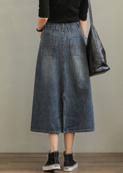 New Denim Blue Pockets Side Open High Waist Denim Skirt Summer