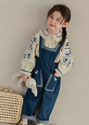 New Embroidered Ruffled Shirts And Denim Pants Girls Two Pieces Set Fall