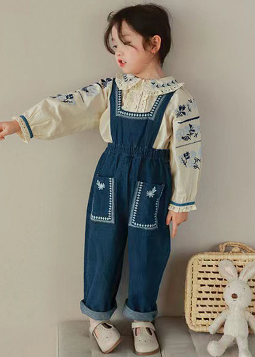 New Embroidered Ruffled Shirts And Denim Pants Girls Two Pieces Set Fall