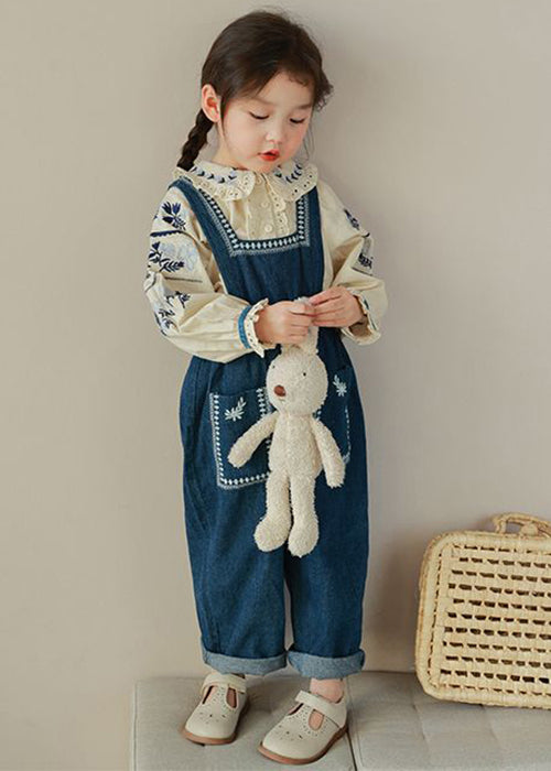 New Embroidered Ruffled Shirts And Denim Pants Girls Two Pieces Set Fall