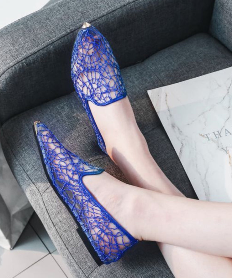New Fashion Blue Breathable Hollow out Flat Shoes Pointed Toe