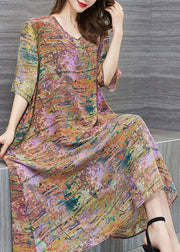 New Floral V Neck Patchwork Chiffon Mid Dress Summer