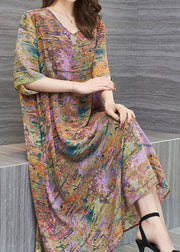 New Floral V Neck Patchwork Chiffon Mid Dress Summer