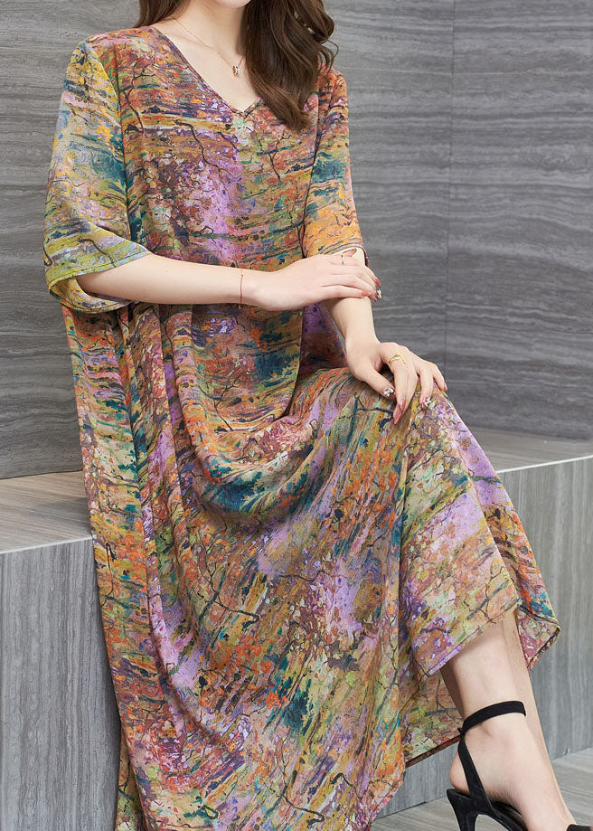 New Floral V Neck Patchwork Chiffon Mid Dress Summer