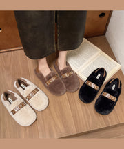 New Fuzzy Wool Lined Splicing Penny Loafers Beige