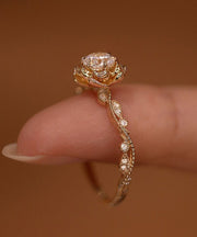 New Gold Alloy Zircon Inlaid Gem Stone Rose Rings