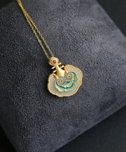 New Gold Ancient Gold Jade Enamel Pendant Necklace