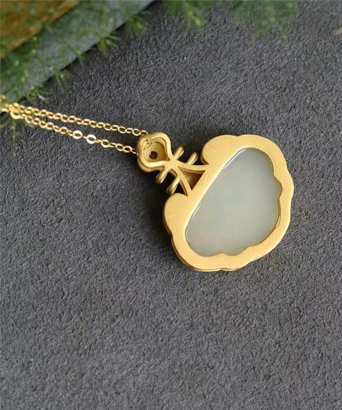 New Gold Ancient Gold Jade Enamel Pendant Necklace