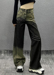 New Gradient Color Diamond High Waist Denim Pants Autumn