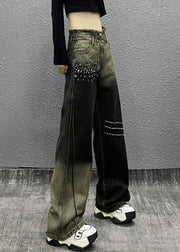 New Gradient Color Diamond High Waist Denim Pants Autumn