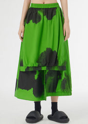 New Green Asymmetrical Tie Dye Pockets Patchwork Cotton Skirt Summer