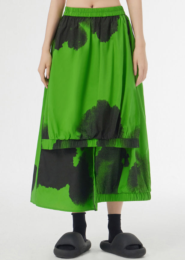 New Green Asymmetrical Tie Dye Pockets Patchwork Cotton Skirt Summer