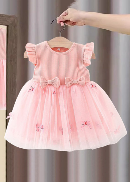 New Green Bow Tulle Patchwork Girls Dress Summer