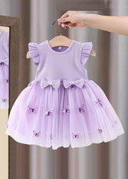 New Green Bow Tulle Patchwork Girls Dress Summer