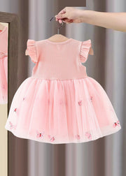 New Green Bow Tulle Patchwork Girls Dress Summer