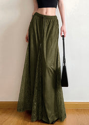 New Green Elastic Waist Lace Patchwork Maxi Skirts Summer