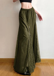 New Green Elastic Waist Lace Patchwork Maxi Skirts Summer