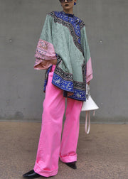 New Green Embroidered Tops And Pink Pants Cotton Two Pieces Set Spring