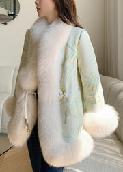 New Green Fur Collar Button Patchwork Parkas Winter