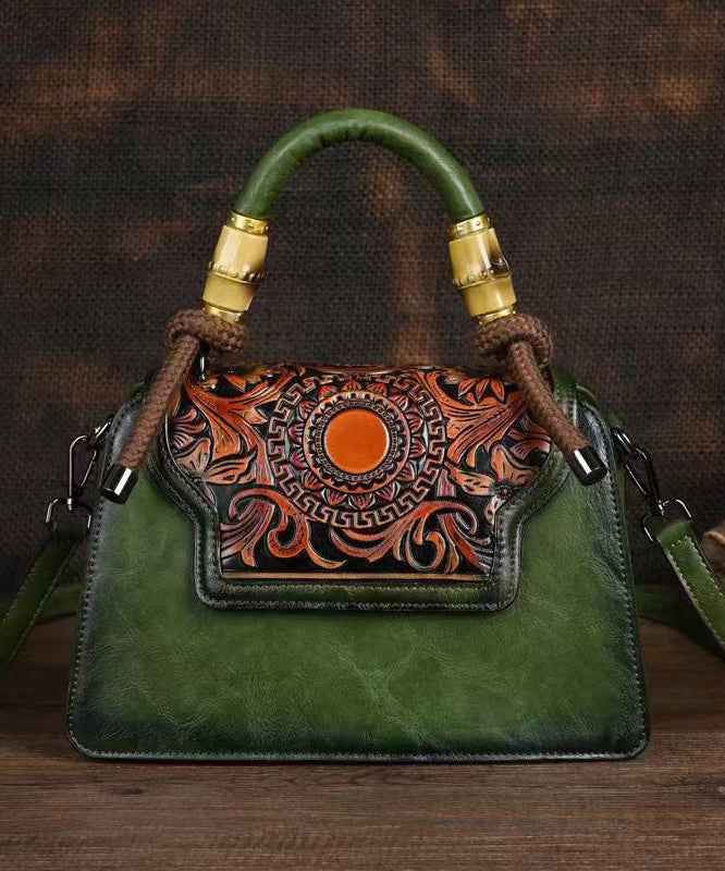 New Green Hand Carved Retro Chinese Style Tote Handbag