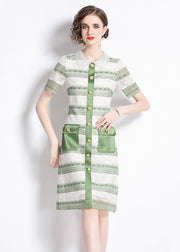 New Green Hollow Out Embroidered Patchwork Lace Mid Dress Summer