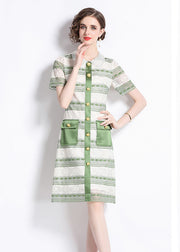 New Green Hollow Out Embroidered Patchwork Lace Mid Dress Summer